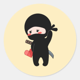 Shy Blushing Ninja Holding Origami Paper Heart Runder Aufkleber