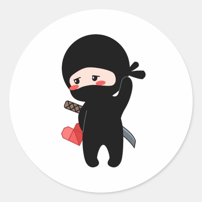Shy Blushing Ninja Holding Origami Paper Heart Runder Aufkleber (Vorderseite)