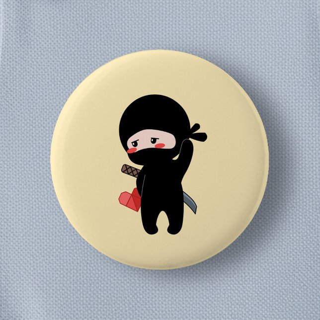 Shy Blushing Ninja Origami Paper Heart Yellow Button (Von Creator hochgeladen)