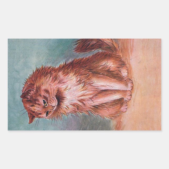 Shy Brown Long Hairs Cat Image von Louis Wain Rechteckiger Aufkleber (Vorderseite)