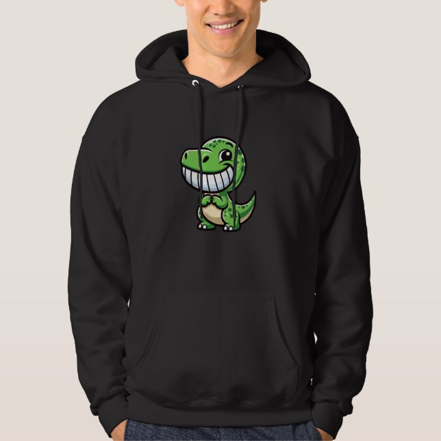 Shy Dino Cartoon Trex Showing Teeth Happy Friendly Hoodie (Vorderseite)