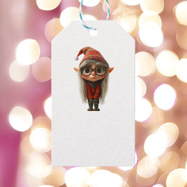 Shy Girl Christmas Elf White Gift Tags Geschenkanhänger