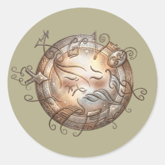 Shy Musical Emoji - Vintage Melody Illustration  Runder Aufkleber