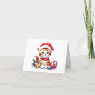 Shy Niedlich Orange Santa Kitten BLANK Feiertagskarte