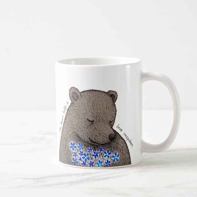 Shy Quiet Bear with Blue Flowers Unspoken Love  Kaffeetasse (Rechts)