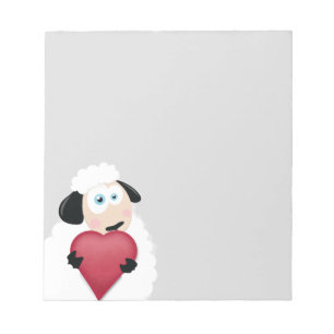 Shy Sheep Holding Liebe Herz Notizblock