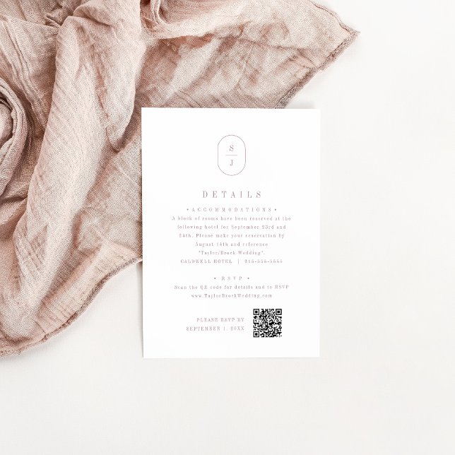 SHYLAH Dusty Rose Elegante Monogram Wedding Detail Begleitkarte (SHYLAH Dusty Rose Elegant Monogram Wedding Details Enclosure Card)