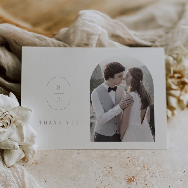 SHYLAH Flat Dusty Rose Boho Monogram Foto Wedding Dankeskarte (SHYLAH Flat Dusty Rose Boho Monogram Photo Wedding Thank You Card)