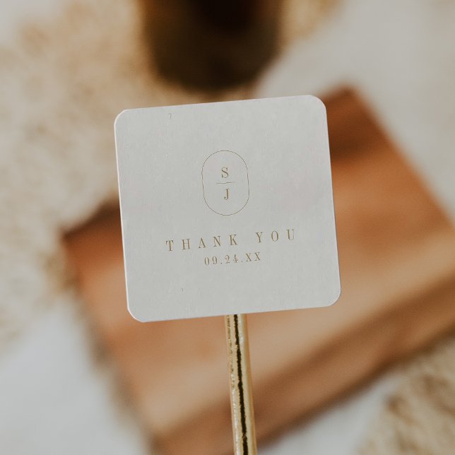 SHYLAH Minimal Gold Cream Boho Wedding Vielen Dank Quadratischer Aufkleber (SHYLAH Minimal Gold Cream Boho Wedding Thank You Square Sticker)