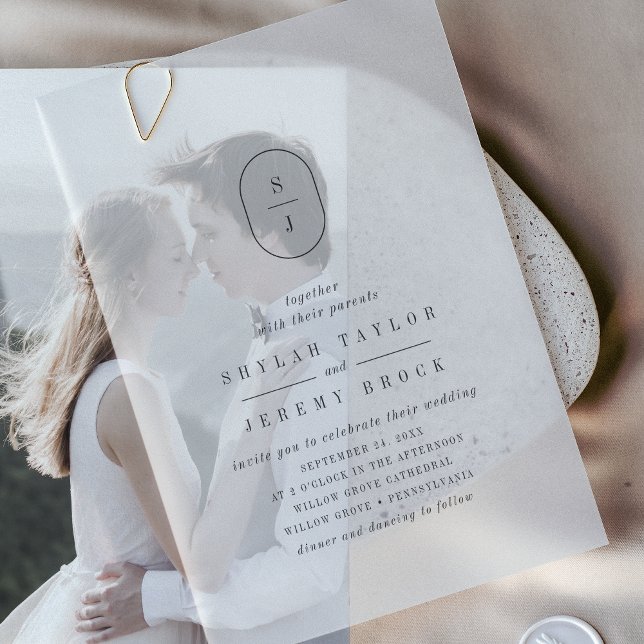 SHYLAH Monogram Simple Boho Moderne einzigartige H (SHYLAH Monogram Simple Boho Modern Unique Wedding Vellum Invitations)