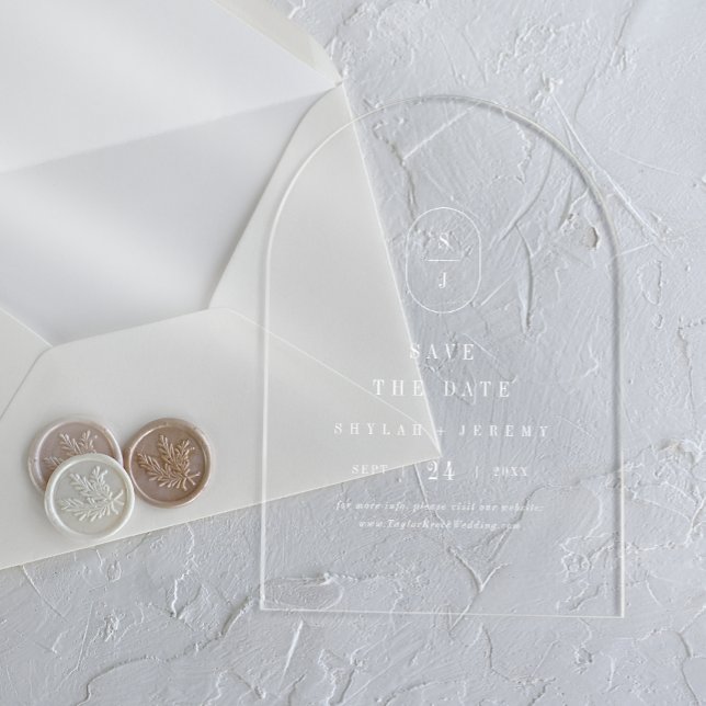 SHYLAH Monogram White Arch Wedding Save the Date Acryleinladungen (SHYLAH Monogram White Arch Wedding Save The Date Acrylic Invitations)