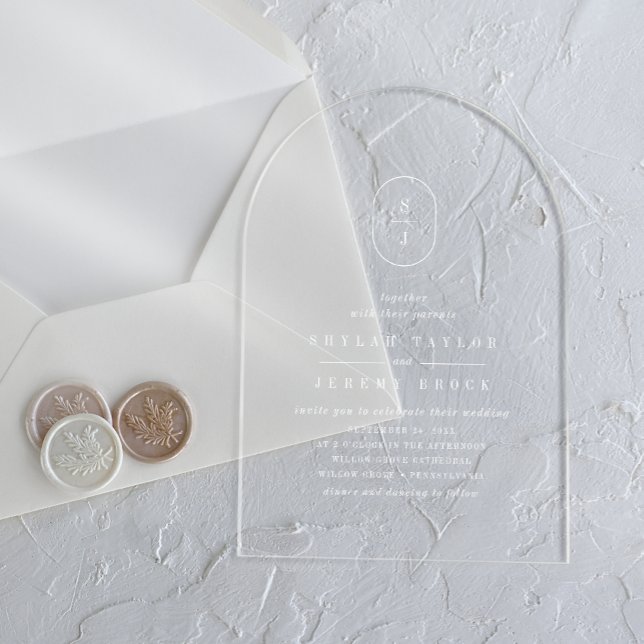 SHYLAH Monogram White Boho Moderne einzigartige Ho Acryleinladungen (SHYLAH Monogram White Boho Modern Unique Wedding Acrylic Invitations)