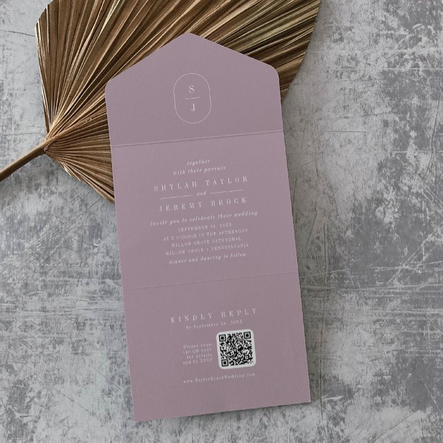 SHYLAH QR Code Mauve Lilac Simple Modern Wedding All In One Einladung (SHYLAH QR Code Mauve Lilac Simple Modern Wedding All In One Invitation)
