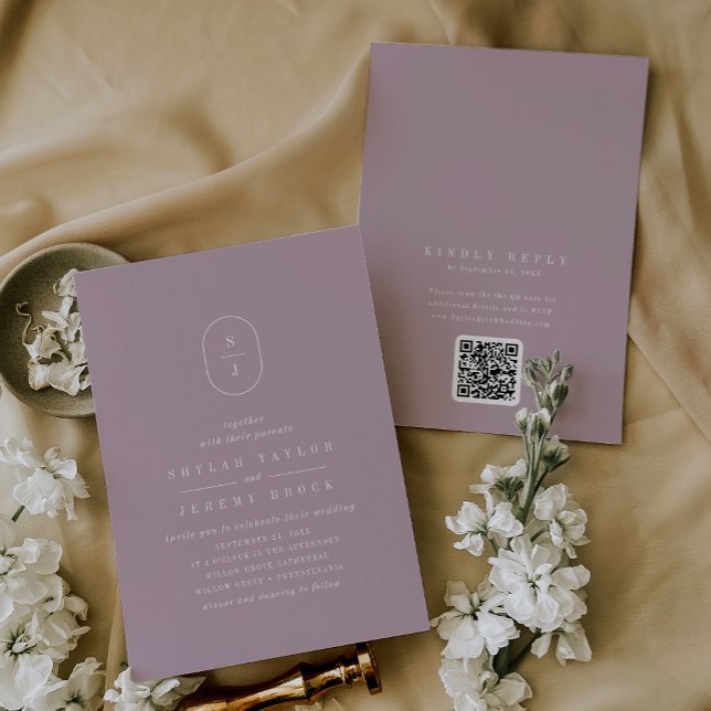 SHYLAH QR Code Minimalistisch Lilac Dusty Rose Wed Einladung (SHYLAH QR Code Minimalist Lilac Dusty Rose Wedding Invitation)