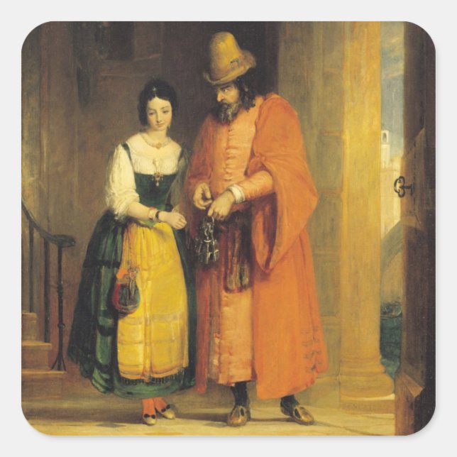 Shylock und Jessica von "Der Händler von Venedig", Quadratischer Aufkleber (Vorderseite)