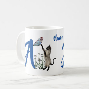 Siam Cat Butterfly Monogram Initial A Your Name Kaffeetasse