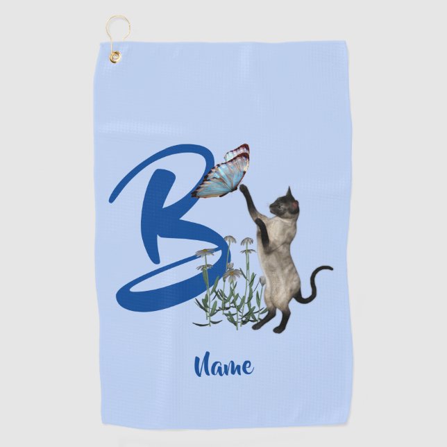 Siam Cat Butterfly Monogram Initial B Ihr Name Golfhandtuch (Vorderseite)
