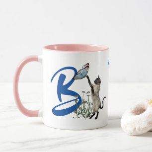 Siam Cat Butterfly Monogram Initial B Name Tasse
