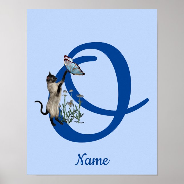 Siam Cat Butterfly Monogram Initial O Name Poster (Vorne)