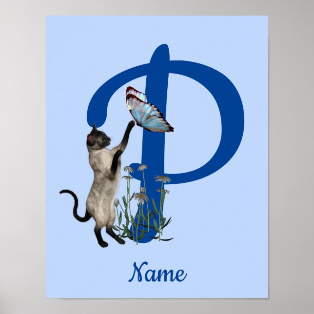 Siam Cat Butterfly Monogram, Initial P Your Name Poster (Vorne)