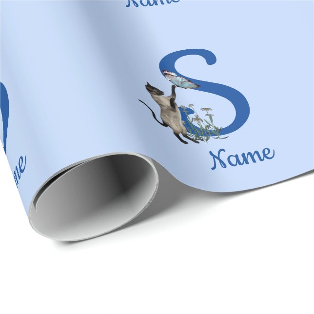 Siam Cat Butterfly Monogram, initial s your name Geschenkpapier (Rolleneckpunkt)