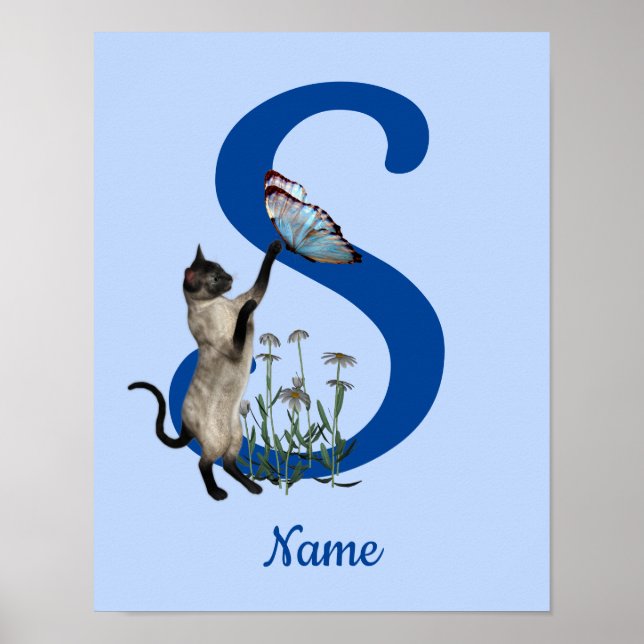Siam Cat Butterfly Monogram, initial s your name Poster (Vorne)
