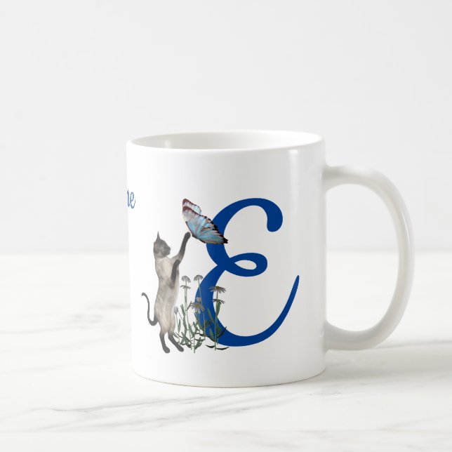 Siam Cat Butterfly Monogramm Initial E Name Kaffeetasse (Rechts)