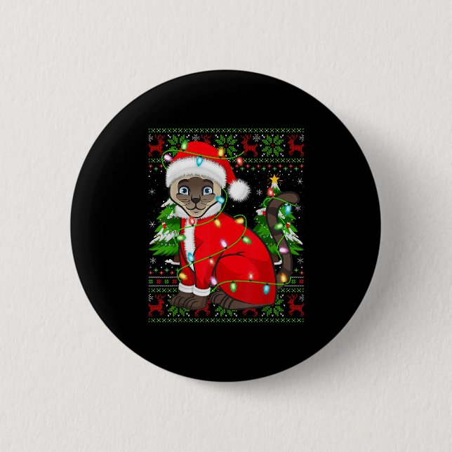 Siam Cat Christmas Lights Santa Costume Ugly Xm Button (Vorderseite)
