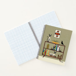 Siam Cat on Bookcase Mitte Jahrhundert Notizbuch