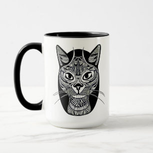 Siam Cat Tattoo Pattern in Schwarz-Weiß Tasse