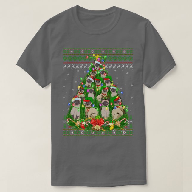 Siam Cat Xmas Lighting Tree Siam Cat Ugly Ch T-Shirt (Design vorne)