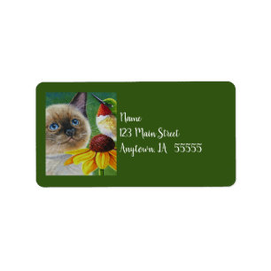 Siam Kitten & Hummingbird Wasserfarben Kunst Adressaufkleber