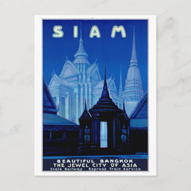 Siam Thailand Vintage Travel Poster wiederhergeste Postkarte (Vorderseite)