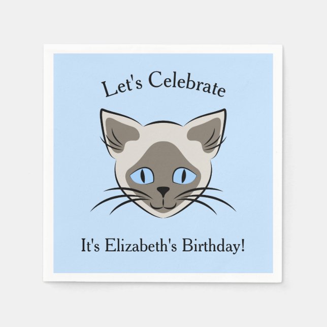 Siamese Blue Mit Augen Cat Face Graphic Geburtstag Serviette (Vorderseite)