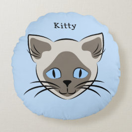 Siamese Blue Mit Augen Cat Face Graphic Individuel Rundes Kissen