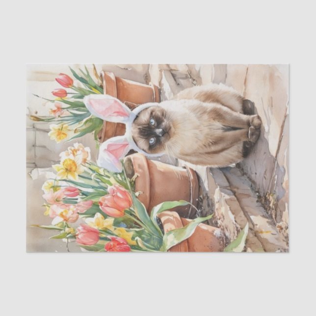 Siamese Bunny Cute Easter Cat with Tulips  Seidenpapier (Vorderseite)
