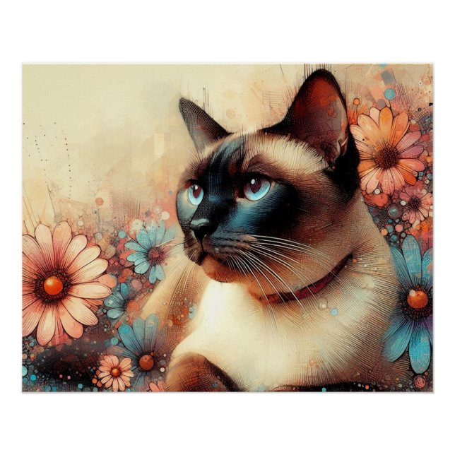 siamese cat and flowers poster (Vorderseite)
