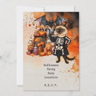 Siamese Cat and Friends Host Halloween-Party Einladung