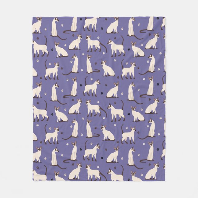 Siamese Cat and Paws Purple Fleece Blanket (Vorderseite)