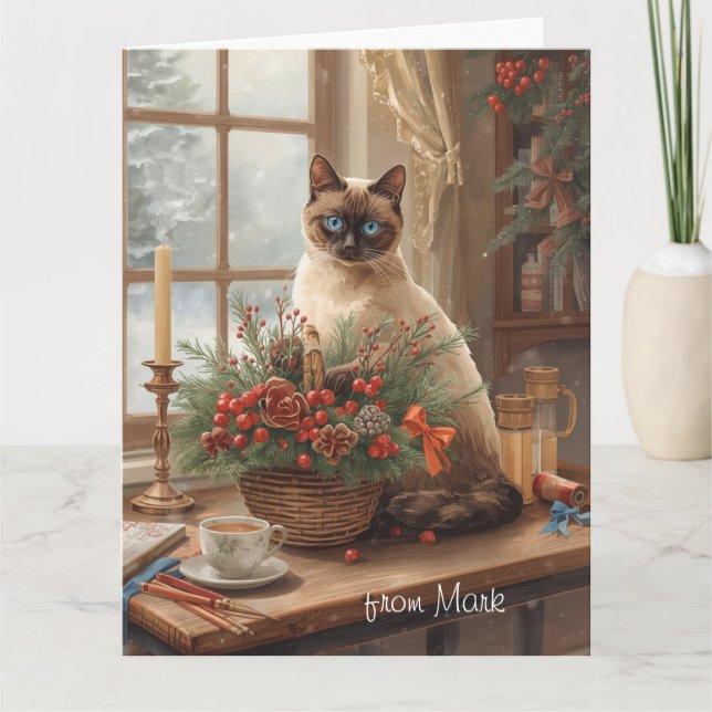 Siamese Cat arranging Flowers Winter Christmas  Karte (Vorderseite)