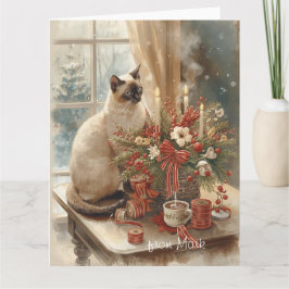 Siamese Cat arranging Flowers Winter Christmas  Karte