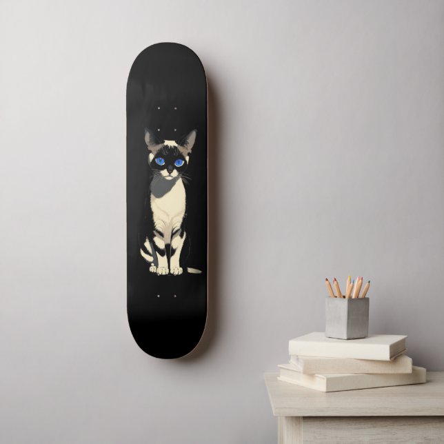 Siamese Cat Art Blue-Mit Augen Cat Lover Skateboard (Wandkunst)
