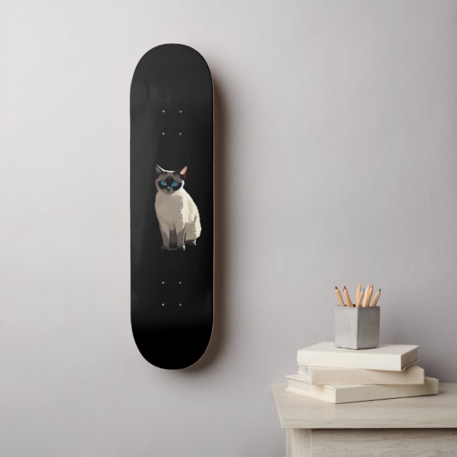Siamese Cat Art Blue-Mit Augen Cat Lover Skateboard (Wandkunst)