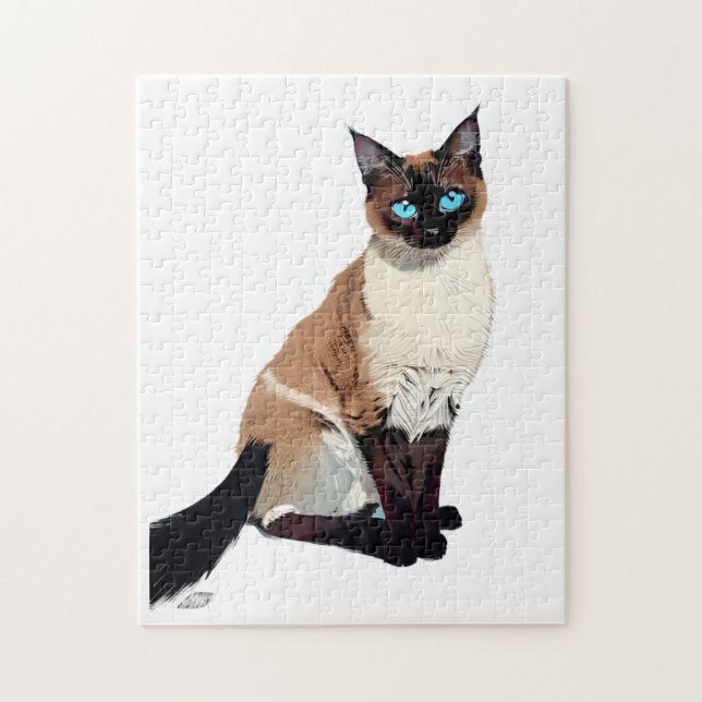 Siamese Cat Art Electric Blue-Mit Augen Cat Lover Puzzle (Vertikal)