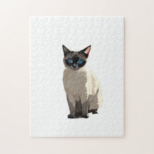 Siamese Cat Art Electric Blue-Mit Augen Cat Lover Puzzle