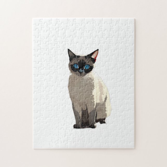 Siamese Cat Art Electric Blue-Mit Augen Cat Lover Puzzle (Vertikal)
