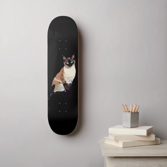 Siamese Cat Art Electric Blue-Mit Augen Cat Lover Skateboard (Wandkunst)