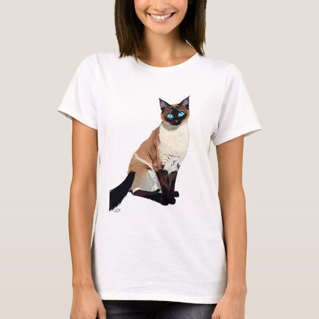 Siamese Cat Art Electric Blue-Mit Augen Cat Lover T-Shirt (Vorderseite)
