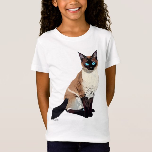 Siamese Cat Art Electric Blue-Mit Augen Cat Lover  T-Shirt (Vorderseite)