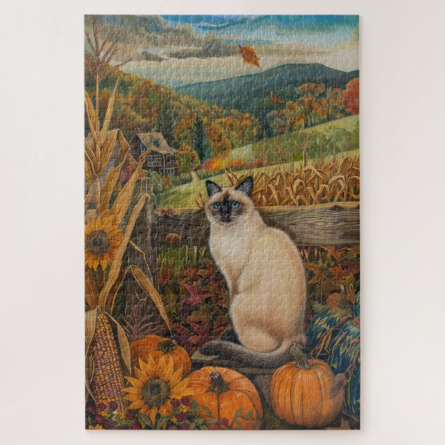 Siamese Cat Autumn Harvest Erntedank Puzzle (Vertikal)